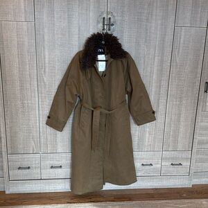 Zara Faux‎ Fur Collar Waxed Effect Trench Coat